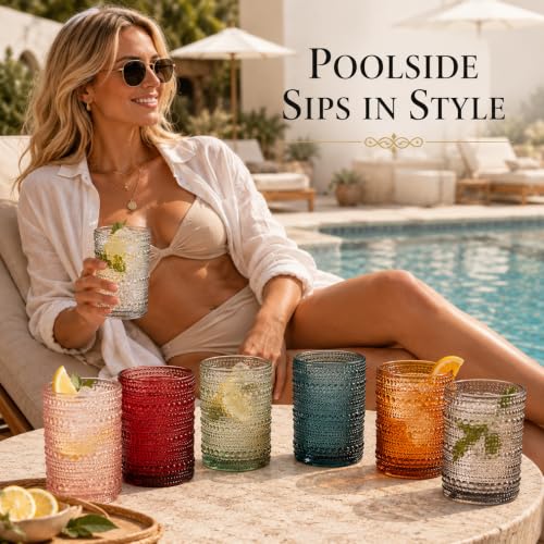 Tonal Hobnail Highball Glassware, Set of 6