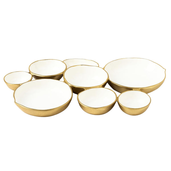 Cluster of 9 Round Serving Bowls Enamel Clusters Decorative Elegant Snack Tray for Olives, Chip & Dip, Nuts, Appetizers & Entertaining Strong Brass & Enamel Home Decor Gifts, Parties & Weddings 22