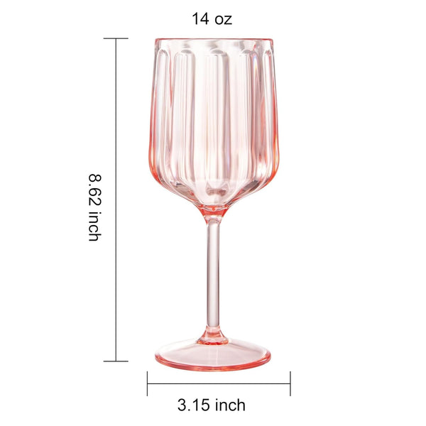 Khen Acrylic Lucia Stemmed Goblets - Unbreakable Wine Glasses Reusable Drinking Cups Dishwasher Safe Elegant Stemware for Cocktail Champagne | Kitchen Bar Party | Set of 6 |14oz | Pink