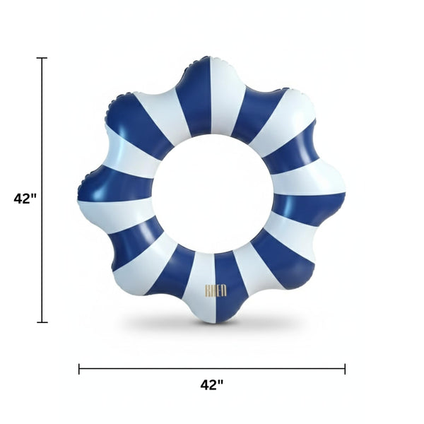 Amalfi Scalloped Pool Float Ring, 1 Piece, Blue & White Inflatable Swim Tube