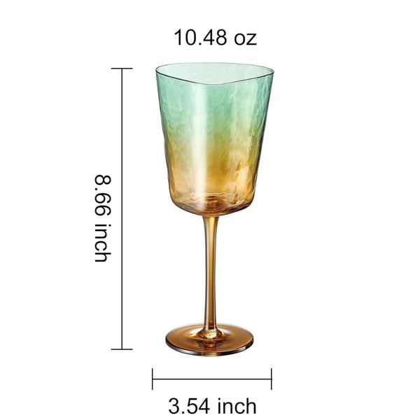 Gold and Teal Hammered Stemmed Wine Glasses, 2 Set, 10.5oz