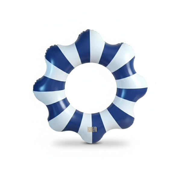 Amalfi Scalloped Pool Float Ring, 1 Piece, Blue & White Inflatable Swim Tube