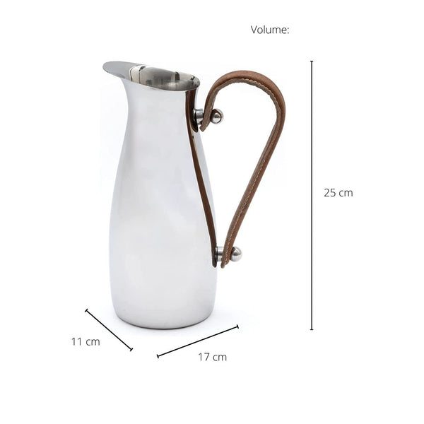 Stainless Steel Silver Water Pitcher Carafe with Leather Handle 10