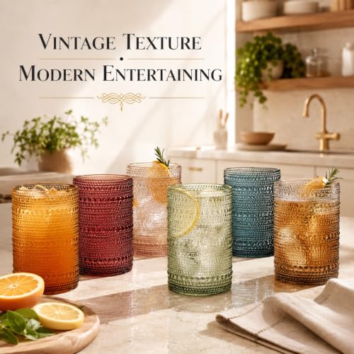 Tonal Hobnail Highball Glassware, Set of 6