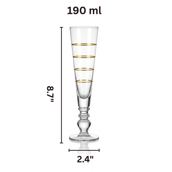 Gold Sparkle Champagne Flutes, Set of 6, Tall 6.4oz 8.74