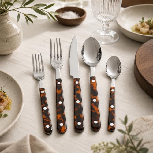 Premium Stainless Steel Flatware Set, 20 Piece Tortoise