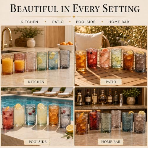 Tonal Hobnail Highball Glassware, Set of 6