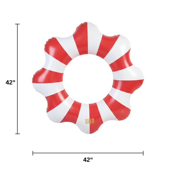 Amalfi Scalloped Pool Float Ring, 1 Piece, Red & White Inflatable Swim Tube