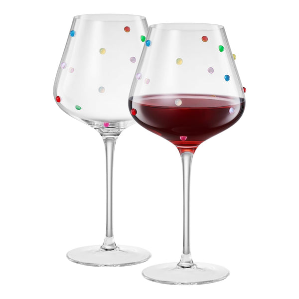 Confetti Stemmed Wine Glasses Set of 2, 20oz Multicolor Clear Glass 20oz Goblets for Wine Water Juice Sparkling Drinks, Elegant Handmade Drinkware for Parties Dining Entertaining Housewarming Gifts