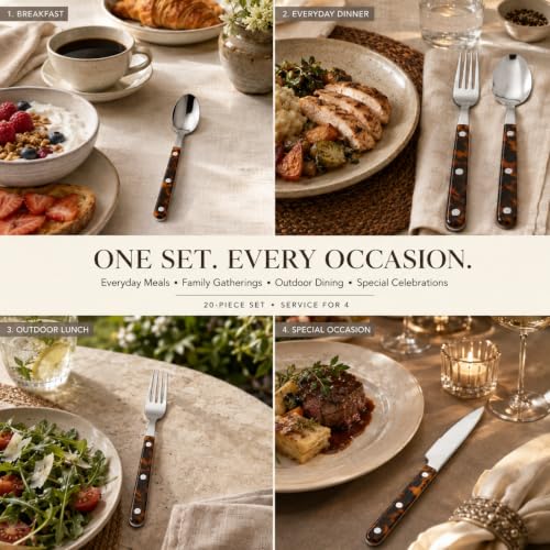Premium Stainless Steel Flatware Set, 20 Piece Tortoise
