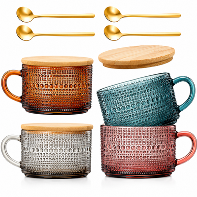 Vintage Hobnail Glass Coffee Mugs Set With Handles | Set of 4