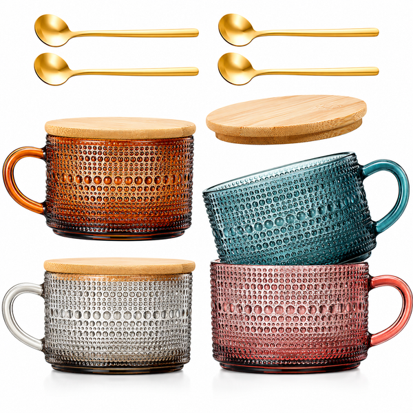 Vintage Hobnail Glass Coffee Mugs Set With Handles | Set of 4