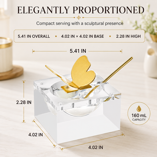 Butterfly Honey Dish with Gold Spoon | Clear Glass Sweet Dessert Bowl