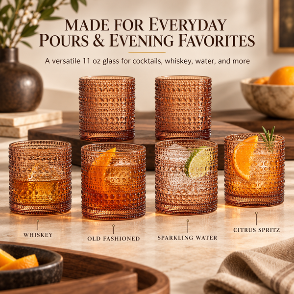 Tonal Hobnail Lowball Glassware, Set of 6