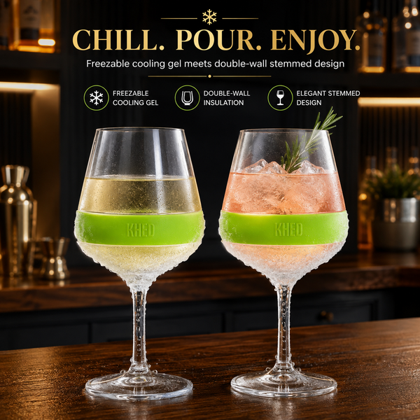 Stemmed Acrylic Cooling Wine  Glasses 14oz | Set of 2 | Green