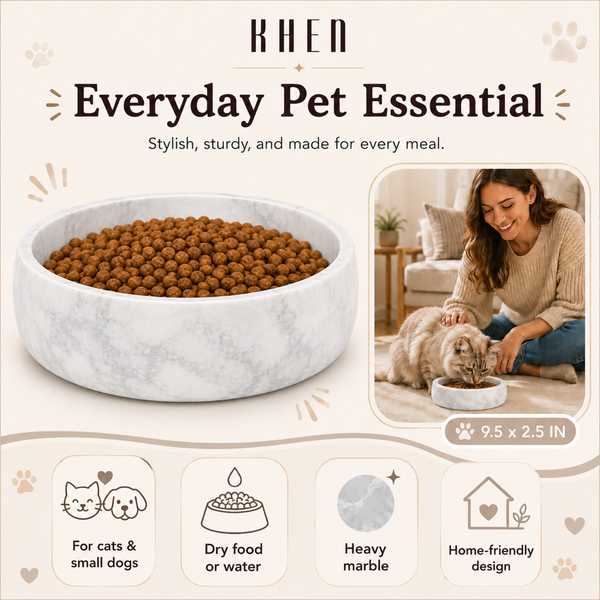 Khen White Marble Pet Bowl – 9.5