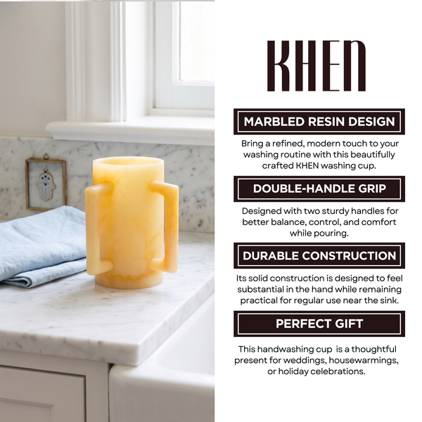 Khen Marbled Resin Washing Cup with Double Handles Yellow