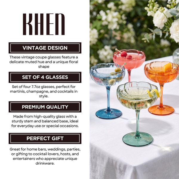 Flower Coupe Cocktail Colored Glasses | Set of 4 | Muted