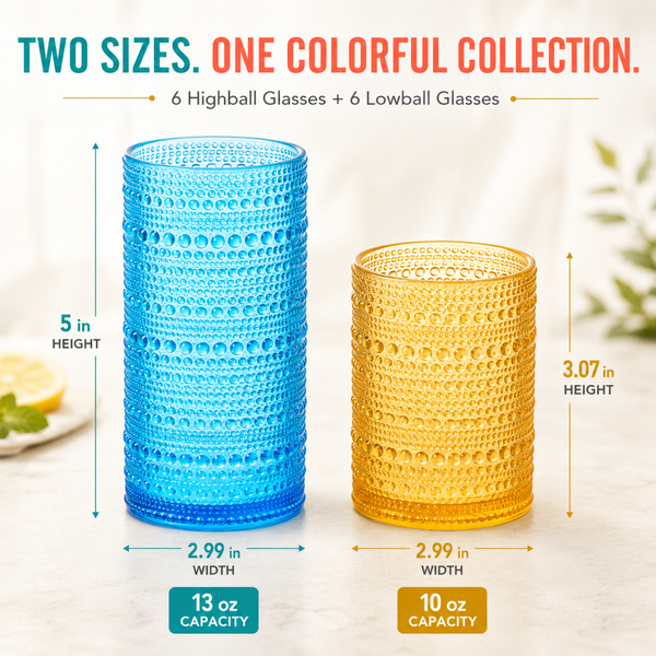 Madrid Acrylic Hobnail Lowball & Highball Glassware, Set of 12