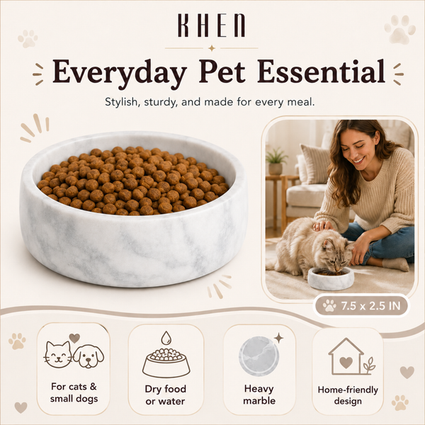 Khen White Marble Pet Bowl – 7.5