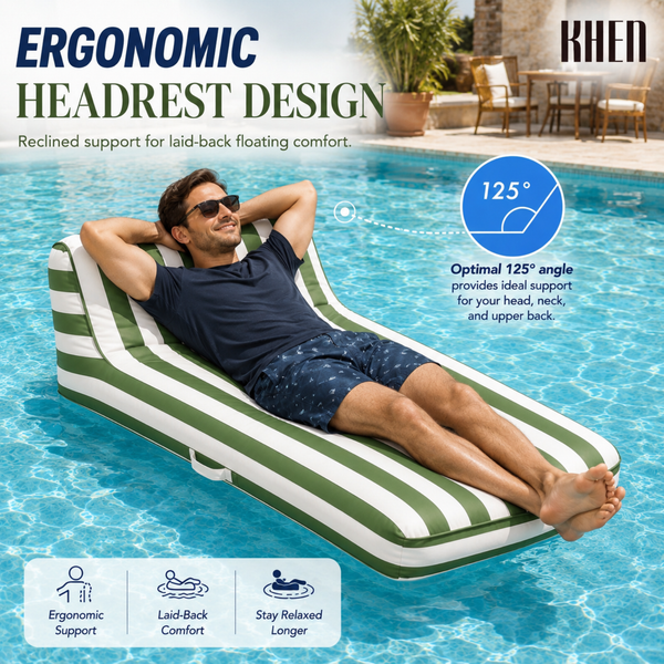 Green & White Striped Inflatable Pool Recliner Lounger – 69 Inch