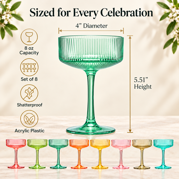 Madrid Acrylic Champagne Coupe Cocktail Glassware, Set of 8
