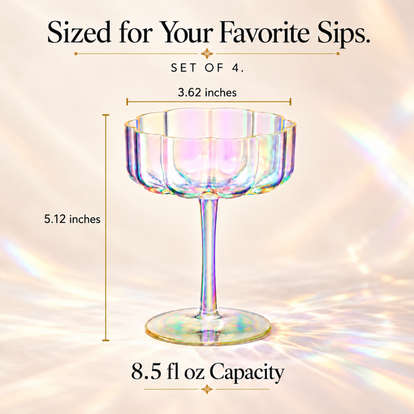 Iridescent Rainbow Plastic Tritan Coupe Glasses | 4 Set