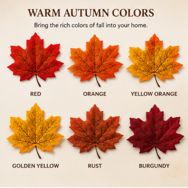 Artificial Maple Leaves 6 Colors Fall 150 PCS Winter, Summer Autumn Leaf Decorations