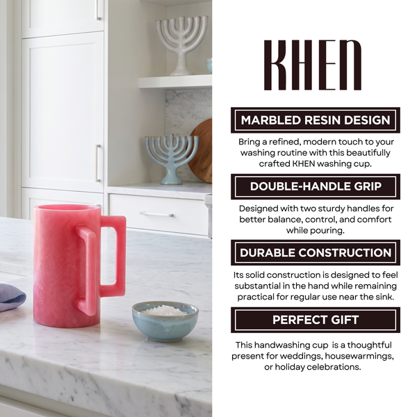 Khen Marbled Resin Washing Cup with Double Handles Pink