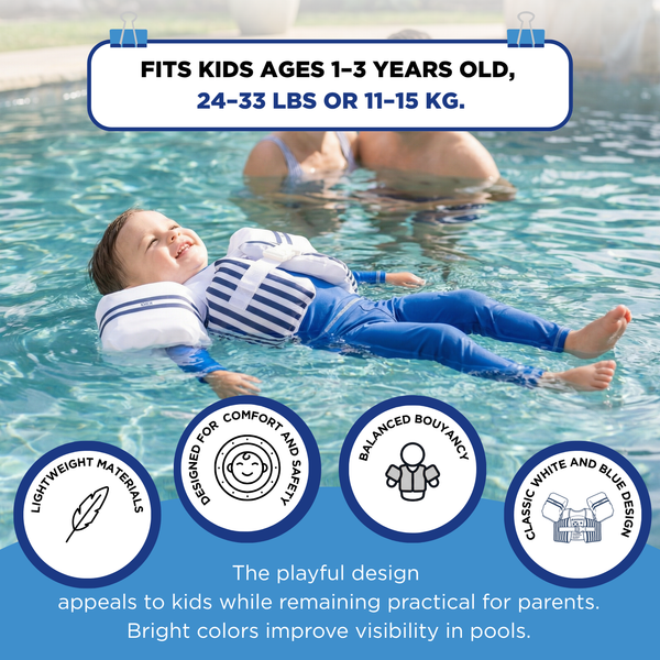 Floating Jackets with Sleeves, Single, White & Blue 1-3 Years