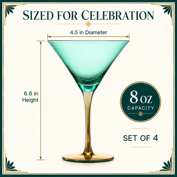Deco Martini Cocktail Glassware, Set of 4