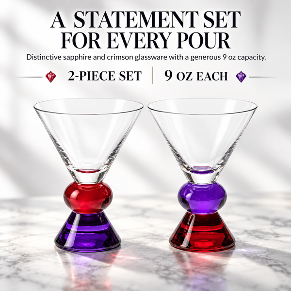Sapphire & Crimson Gem Martini Glassware - large