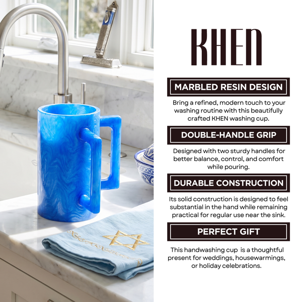 Khen Marbled Resin Washing Cup with Double Handles Blue