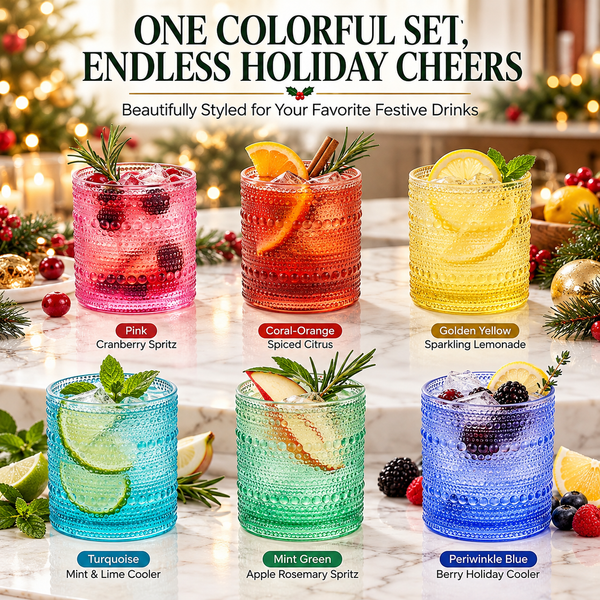 Hobnail Beaded Lowball Drinking Tumbler Glasses | Set of 6