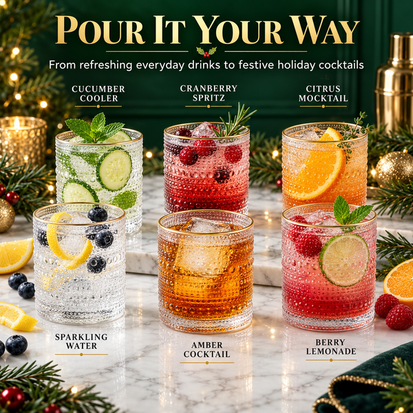 Clear Gold Rim Hobnail Glass Set, 6 Piece 10oz Transparent