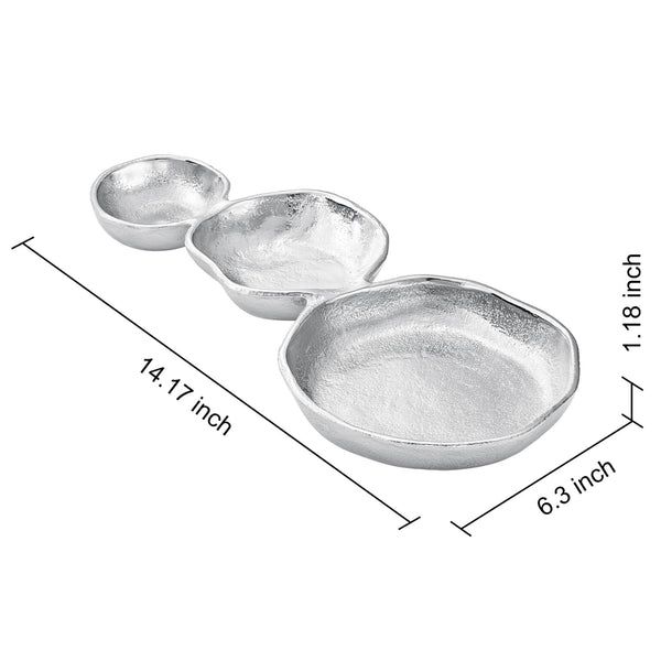 3 Cluster Decorative Bowls Bright Silver Snack Tray Bowl Chip & Dip Serving Piece Strong Brass Centerpiece Beautiful Room Accent & Entertaining Parties Home Decor Wedding Gifts 14 Inch Decorative Gift