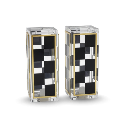 Checkered Salt and Pepper Shakers Set, Black White Square Design with 3 & 5 Holes, Modern Kitchen Decor Table Accessories, Elegant Dining Display, Contemporary Cooking Tool, Stylish Home Gift