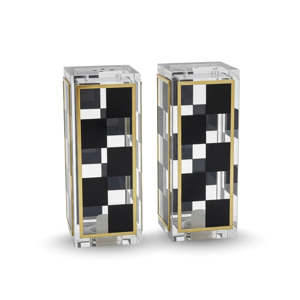 Checkered Salt and Pepper Shakers Set, Black White Square Design with 3 & 5 Holes, Modern Kitchen Decor Table Accessories, Elegant Dining Display, Contemporary Cooking Tool, Stylish Home Gift