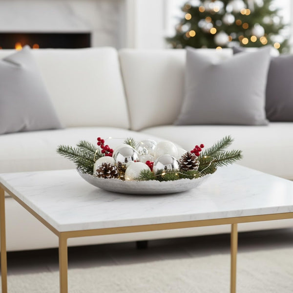 Silver Hammered Decorative Bowl Elegant Aluminum Centerpiece with Textured Finish Large Round 13 Inch Metallic Display Bowl for Home Kitchen or Dining Table Accent Modern Decorative Gifts Decor Bowls