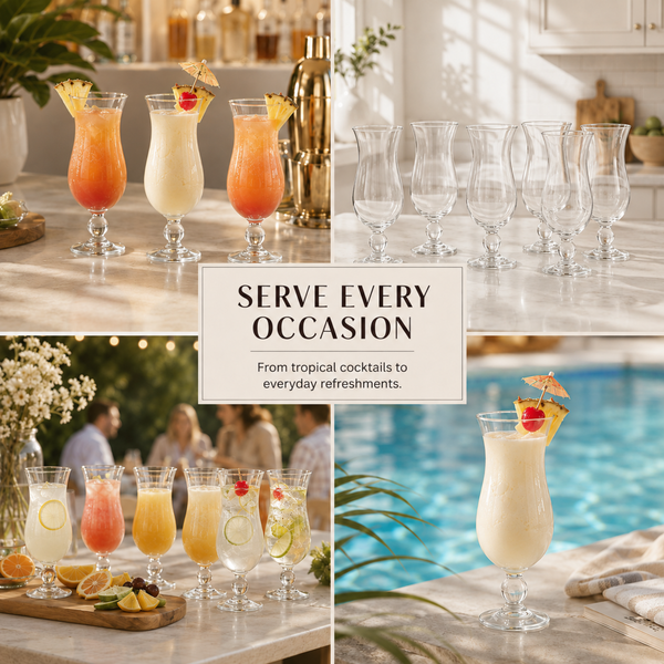 Hurricane Glassware Set of 6, Clear Glass Drinkware