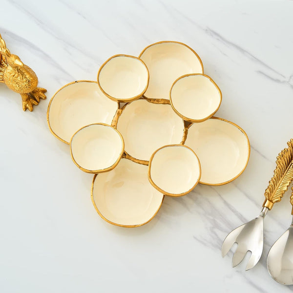 Cluster of 9 Round Serving Bowls Enamel Clusters Decorative Elegant Snack Tray for Olives, Chip & Dip, Nuts, Appetizers & Entertaining Strong Brass & Enamel Home Decor Gifts, Parties & Weddings 22