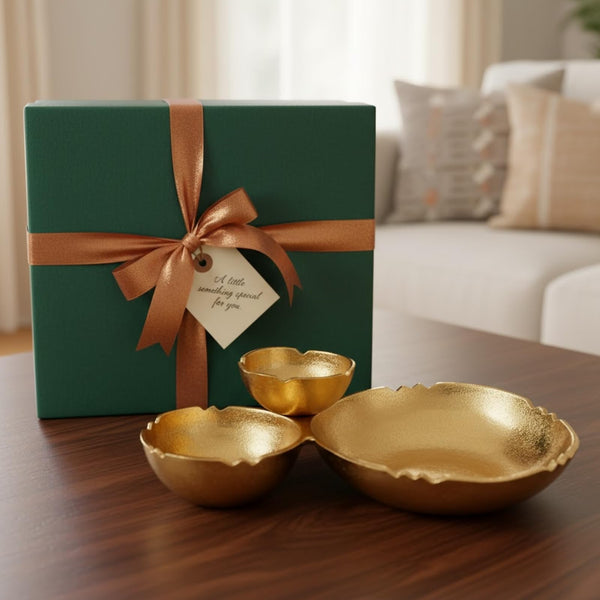 3 Cluster Decorative Bowls Bright Gold Brass Snack Tray Bowl Chip & Dip Serving Piece Strong Centerpiece Beautiful Room Accent & Entertaining Parties Home Decor Wedding Gifts 14.6 Inch Decorative Gift