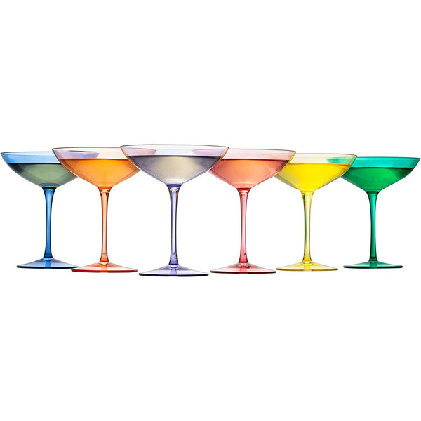 Vibes Colored Vintage Glass Coupes 12oz by The Wine Savant - Colorful Cocktail, Martini & Champagne Glasses, Prosecco, Mimosa Glasses Set, Cocktail Glass Set, Bar Glassware Luster Glasses (6, Multicolored)