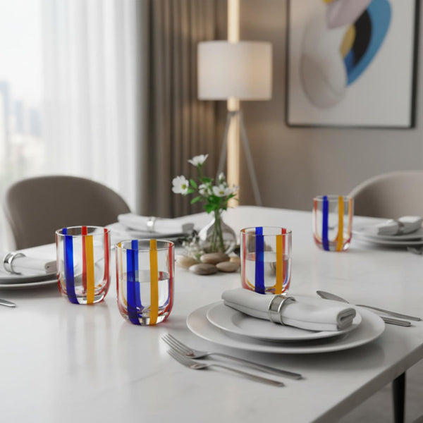Island Stripes Tumbler Glasses Set of 4, 13.5oz Multicolor