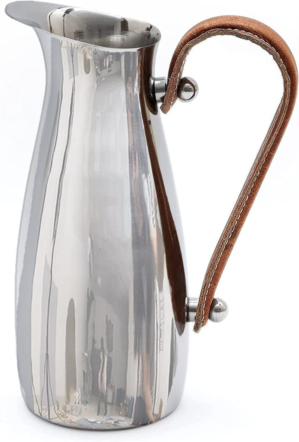 Stainless Steel Silver Water Pitcher Carafe with Leather Handle 10