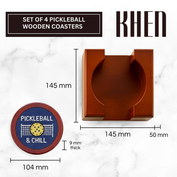Pickleball Hand-Stitched Needlepoint Coasters - Set of 4