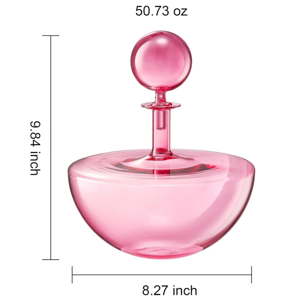Blush Pink Low Arc Glass Decanter Handblown Captain’s Style Carafe, Round Stopper Elegant Art Wine, Spirits Pitcher Sophisticated Modern Centerpiece - Home Bar Dining Wedding or Anniversary Decor Gift