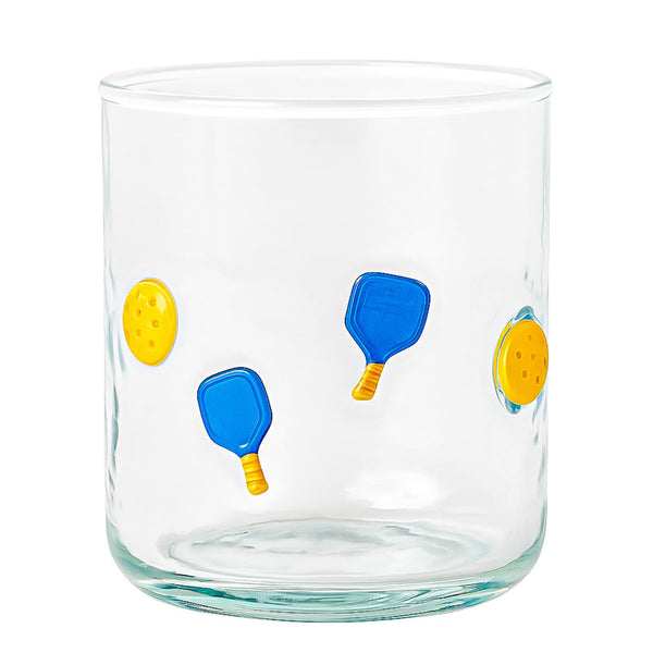 Khen Set of 2 Pickleball Paddle Icon Juice Glass Athletic Sports Cup 14.8oz Clear Stemless Cocktail Tumbler Leisure Game Night Barware Outdoor Indoor Party Recreation Gift for Player Enthusiast