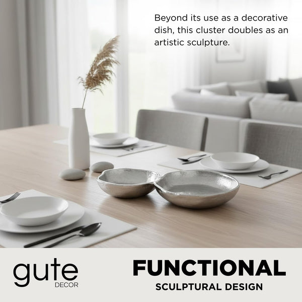 2 Cluster Decorative Bowls Bright Silver Snack Tray Bowl Chip & Dip Serving Piece Strong Brass Centerpiece Beautiful Room Accent & Entertaining Parties Home Decor Wedding Gifts 11 Inch Decorative Gift