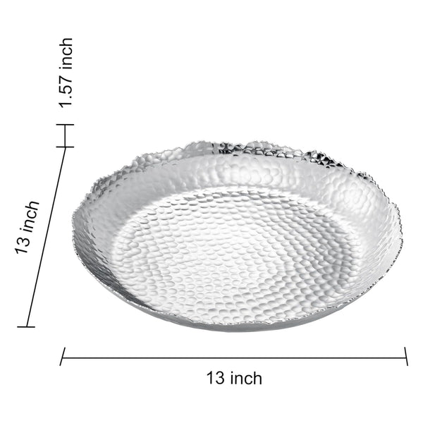 Silver Hammered Decorative Bowl Elegant Aluminum Centerpiece with Textured Finish Large Round 13 Inch Metallic Display Bowl for Home Kitchen or Dining Table Accent Modern Decorative Gifts Decor Bowls